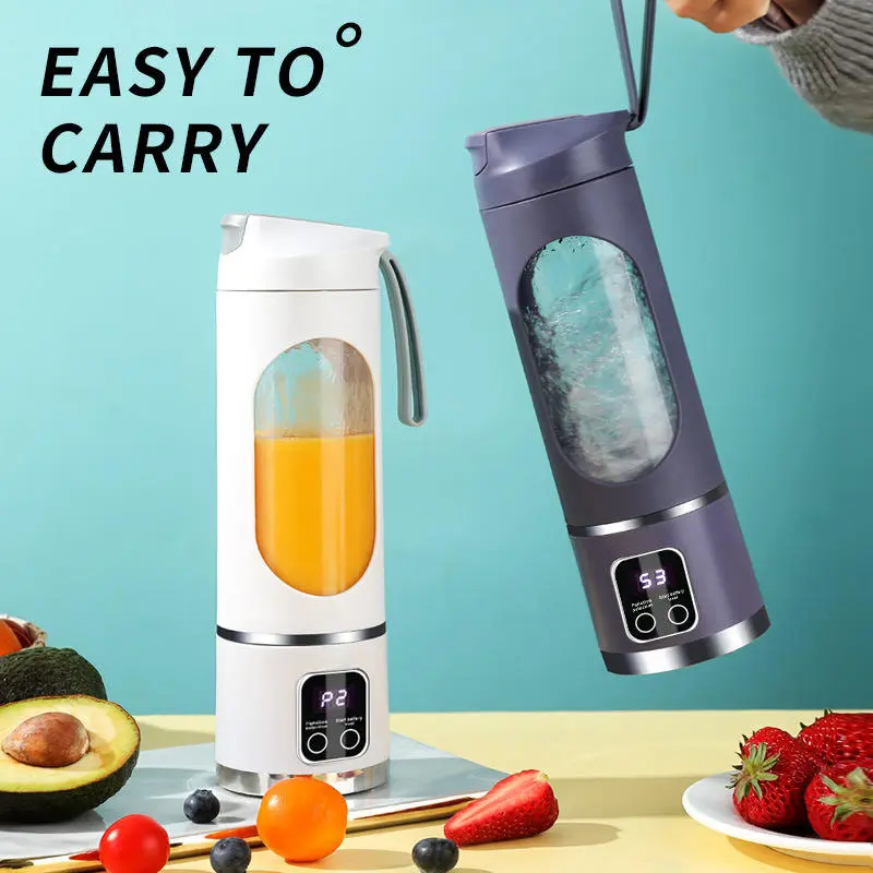 Tumbla Go blenders in white and purple, one held by its carry loop